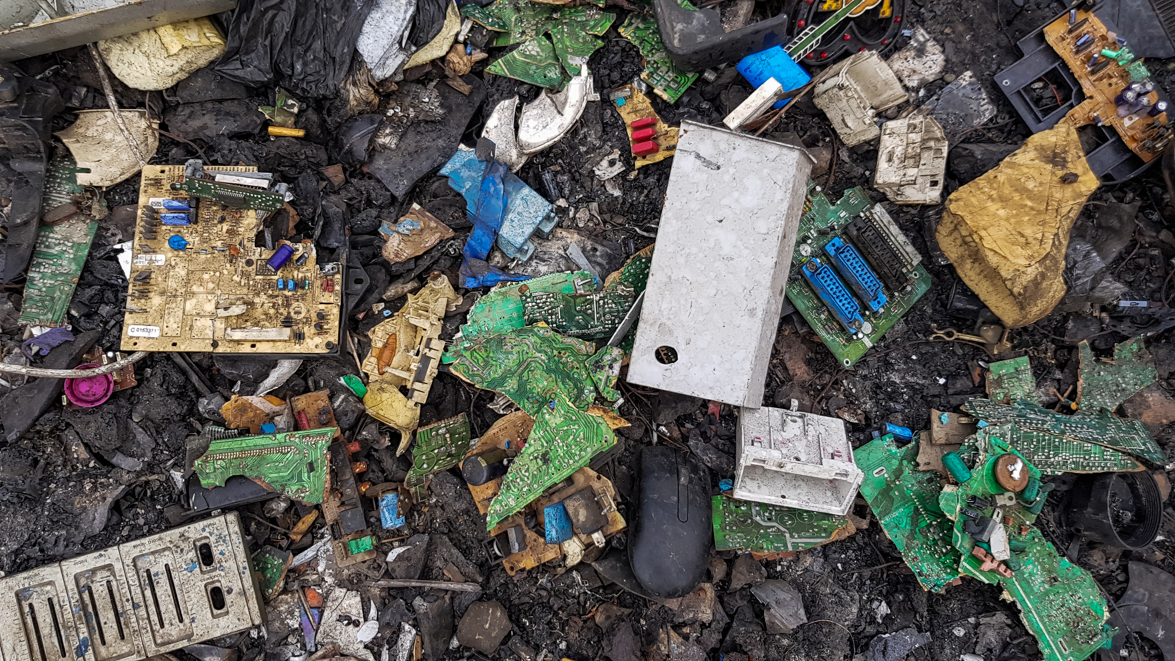 E-waste including old computers and electronics for recycling
