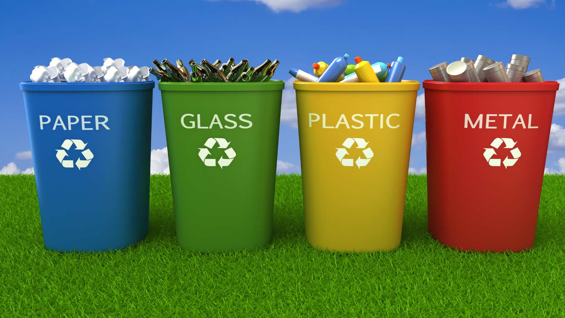Color-coded waste segregation bins for different materials
